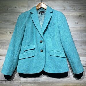 Talbots Wool Blend Blazer Size 6 Crest Buttons Blue Green Schoolboy Career Prep